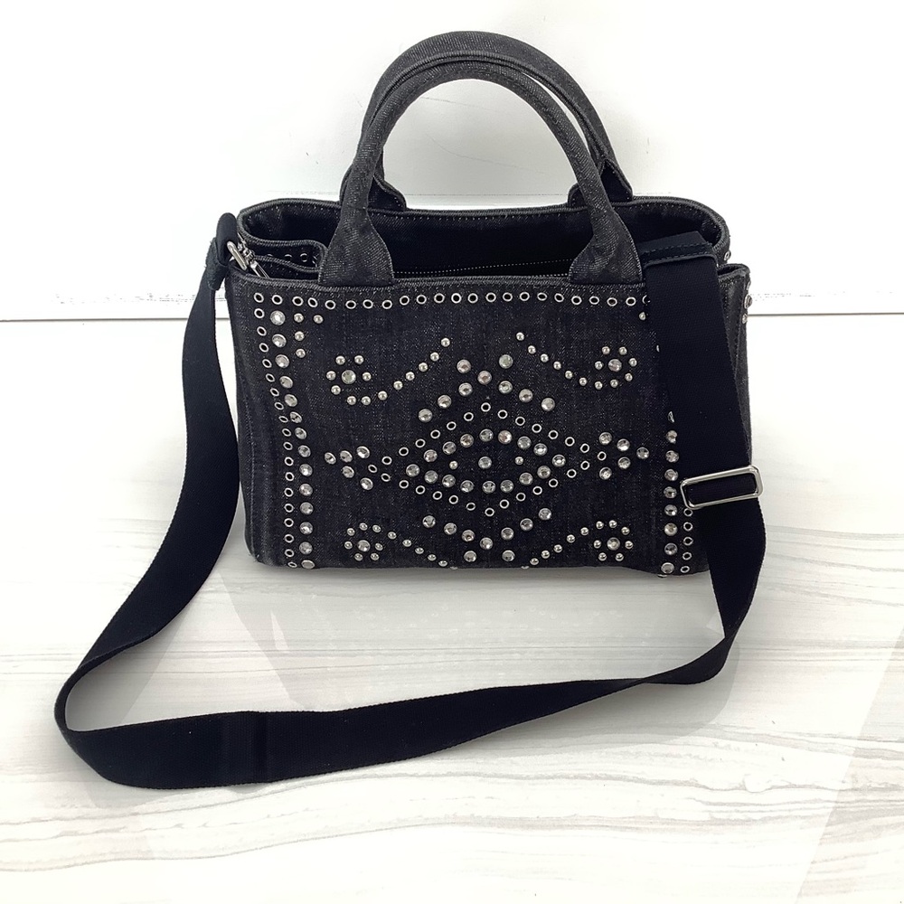 PRADA Black Denim Canapa Bijoux Crossbody